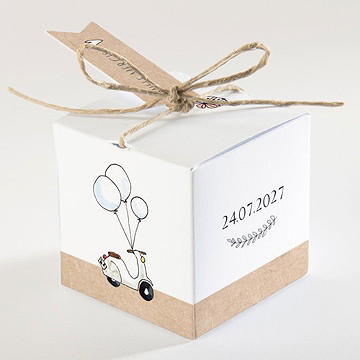 Boîte de dragées mariage avec programme cube - Dos de la boîte