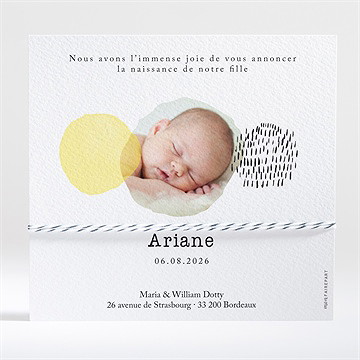 Faire-part naissance jaune graphique - Dos du faire-part