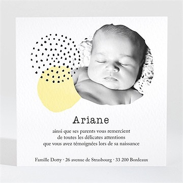 Remerciement naissance jaune graphique - Dos de la carte