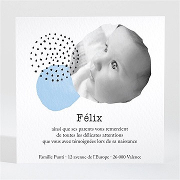 Remerciement naissance bleu tendance - Dos de la carte