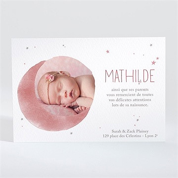 Remerciement naissance astres cuivrés - Dos de la carte