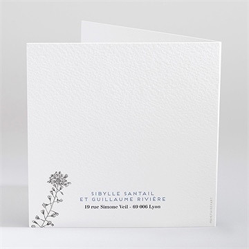 Faire-part mariage gravure florale - Dos du faire-part