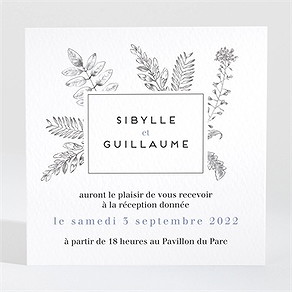 Carton d'invitation mariage gravure florale