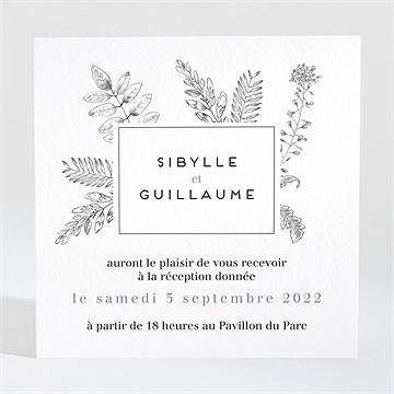 Carton d'invitation mariage gravure florale