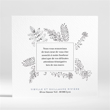 Remerciement mariage gravure florale - Dos de la carte