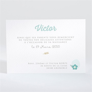 Remerciement naissance son initiale - Dos de la carte