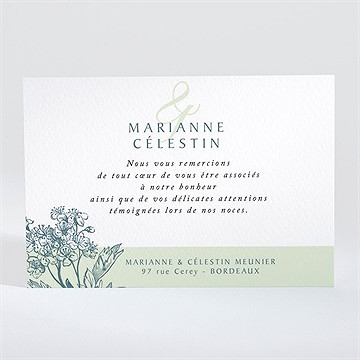 Remerciement mariage gravure chic - Dos de la carte