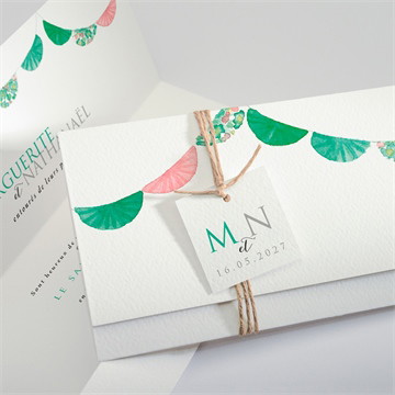 Faire-part mariage vert et rose