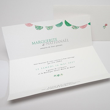 Faire-part mariage vert et rose - Intérieur du faire-part