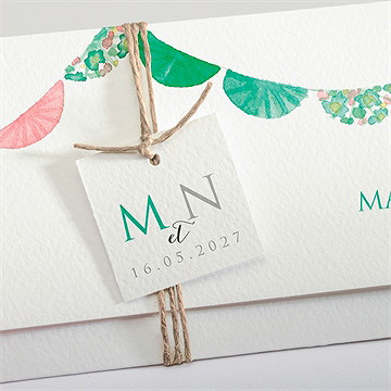 Faire-part mariage vert et rose - Détail du faire-part