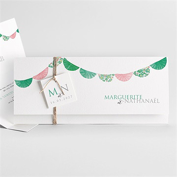 Faire-part mariage vert et rose - Faire-part entier