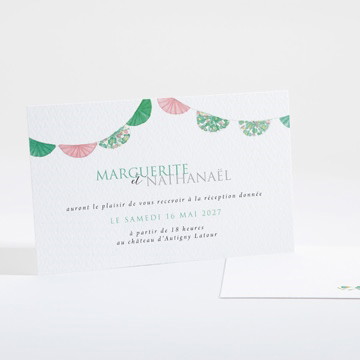 Carton d'invitation mariage vert et rose