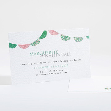 Carton d'invitation mariage vert et rose