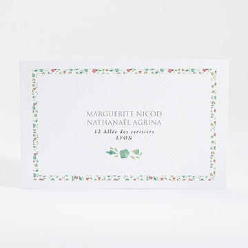 Carton réponse mariage vert et rose - Dos du carton