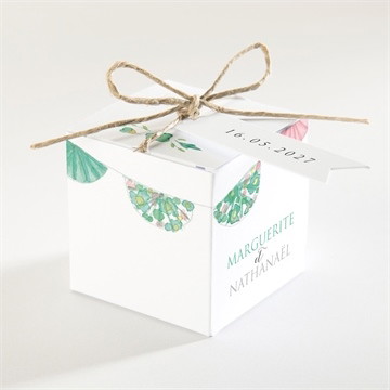 Boîte de dragées mariage vert et rose