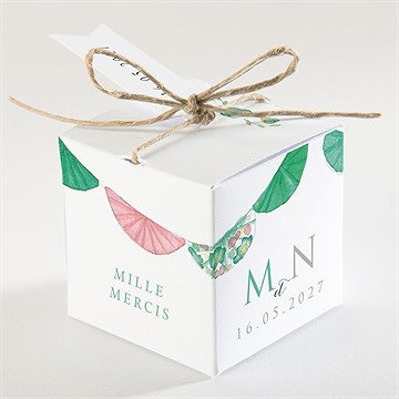 Boîte de dragées mariage vert et rose - Dos de la boîte