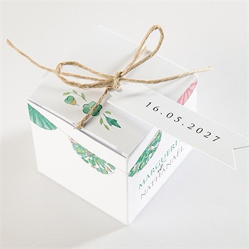 Boîte de dragées mariage vert et rose - Dessus de la boîte