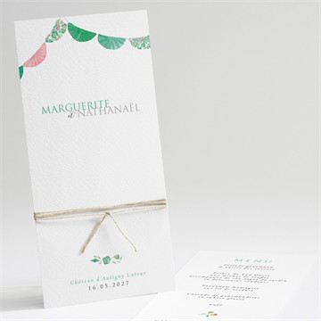 Menu mariage vert et rose