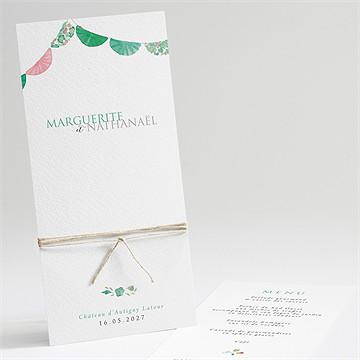 Menu mariage vert et rose