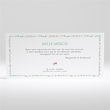 Remerciement mariage vert et rose - Dos de la carte