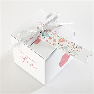 Boîte de dragées baptême croix à motifs et pois - Dessus de la boîte