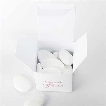 Boîte de dragées baptême croix à motifs et pois - Intérieur de la boîte