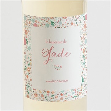 Etiquette de bouteille baptême croix à motifs et pois