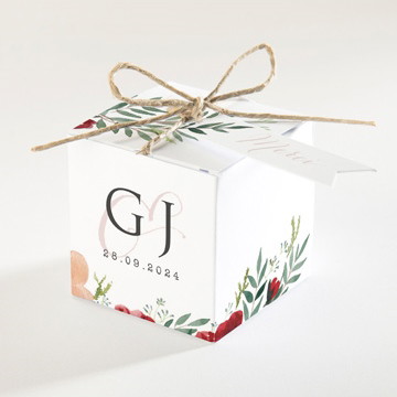 Boîte de dragées mariage jolis coquelicots carré plié