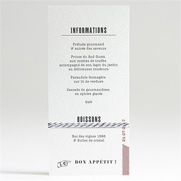 Menu mariage voyage voyage - Dos du menu