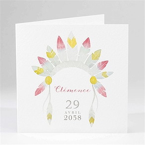 Faire-part naissance ornée de plumes