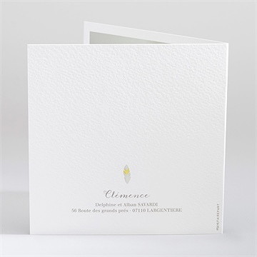 Faire-part naissance ornée de plumes - Dos du faire-part