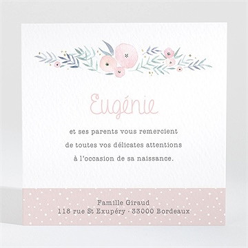Remerciement naissance illustration florale - Dos de la carte