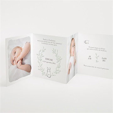 Faire-part naissance ravissant lapin - Intérieur du faire-part