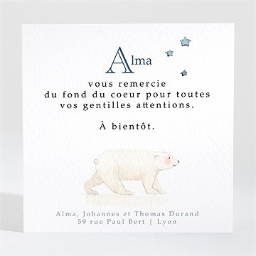 Remerciement naissance bel ours - Dos de la carte