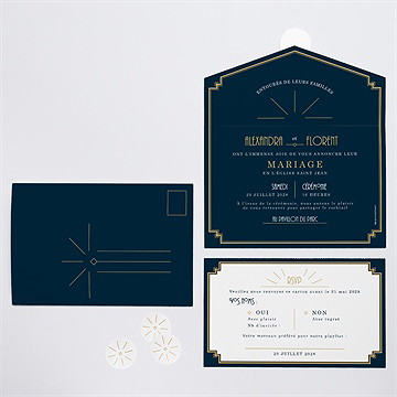 Faire-part mariage art déco - Intérieur et dos du faire-part