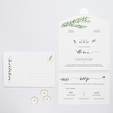 Faire-part mariage branche d'amour - Intérieur et dos du faire-part