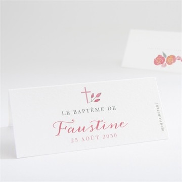 Marque-place baptême cadre de fleurs