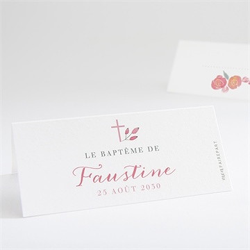 Marque-place baptême cadre de fleurs