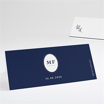 Marque-place mariage bleu romantique