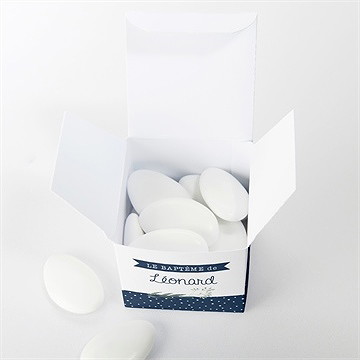 Boîte de dragées baptême motifs et autres pois - Intérieur de la boîte