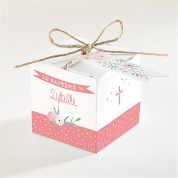Boîte de dragées baptême motifs et fleurs