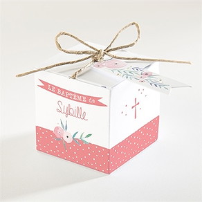 Boîte de dragées baptême motifs et fleurs