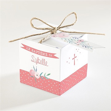 Boîte de dragées baptême motifs et fleurs