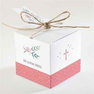 Boîte de dragées baptême motifs et fleurs - Dos de la boîte