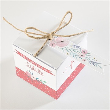 Boîte de dragées baptême motifs et fleurs - Dessus de la boîte