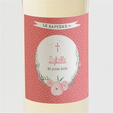 Etiquette de bouteille baptême motifs et fleurs