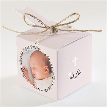 Boîte de dragées baptême croix couronnée - Dos de la boîte