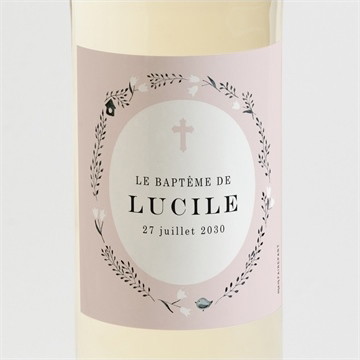 Etiquette de bouteille baptême croix couronnée