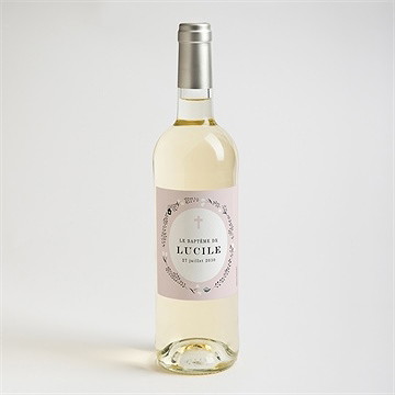 Etiquette de bouteille baptême croix couronnée - Mise en situation