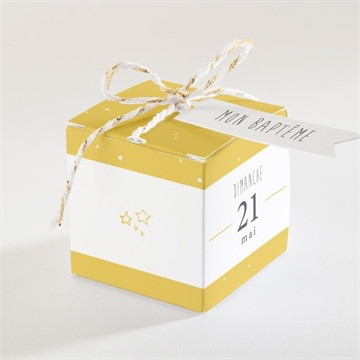 Boîte de dragées baptême jaune tendance
